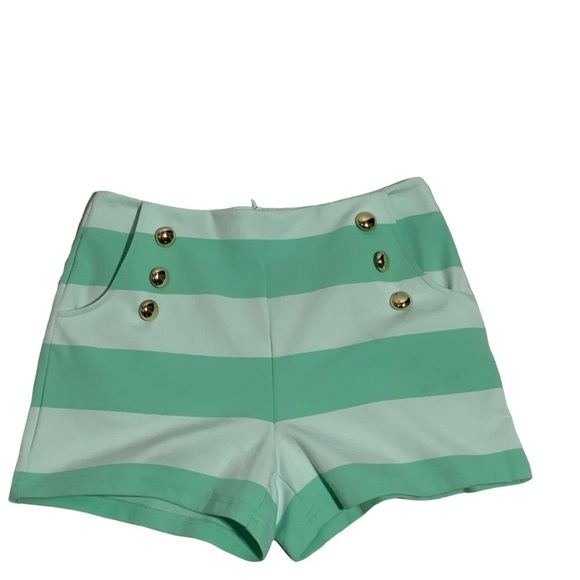 STS Sails to Sable Women’s Mint Green Striped Sailor Zip Back Pocket Shorts SZ S - Picture 2 of 8